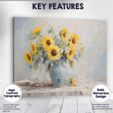 Soft Impressionist Yellow Sunflower Bouquet Blue Vase Floral Canvas Wall Art Print Decor Picture Ready to Hang