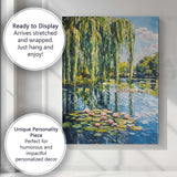 Bright Impressionist Willow Tree Lily Pond Waterscape Canvas Wall Art Print Decor Picture Ready to Hang