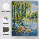 Bright Impressionist Willow Tree Lily Pond Waterscape Canvas Wall Art Print Decor Picture Ready to Hang