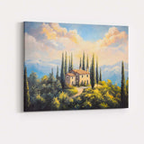 Tuscan Country Villa Cypress Trees Mountain Landscape Canvas Wall Art Print Decor Picture Ready to Hang