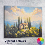 Tuscan Country Villa Cypress Trees Mountain Landscape Canvas Wall Art Print Decor Picture Ready to Hang