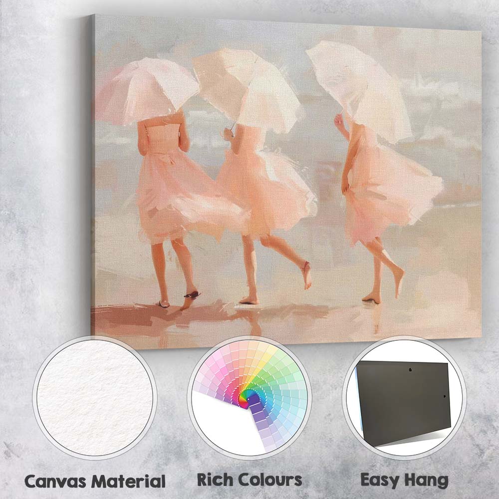 Elegant Women With White Parasols Soft Pastel Beach Scene Canvas Wall Art Print Decor Picture Ready to Hang