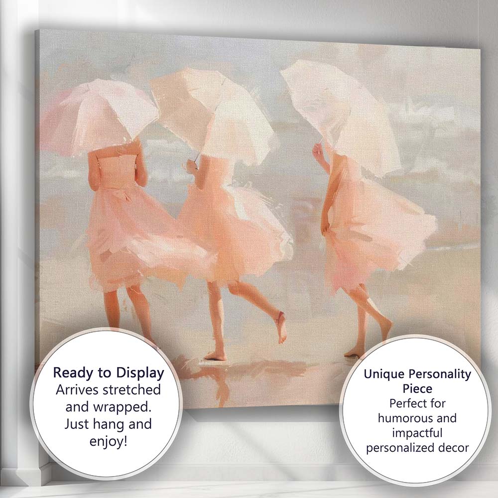 Elegant Women With White Parasols Soft Pastel Beach Scene Canvas Wall Art Print Decor Picture Ready to Hang