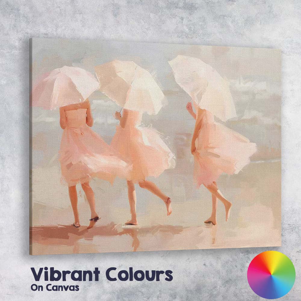 Elegant Women With White Parasols Soft Pastel Beach Scene Canvas Wall Art Print Decor Picture Ready to Hang