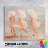 Elegant Women With White Parasols Soft Pastel Beach Scene Canvas Wall Art Print Decor Picture Ready to Hang
