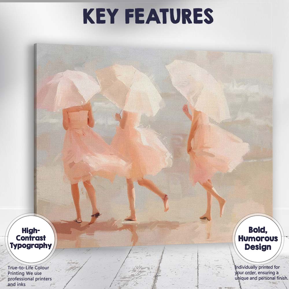 Elegant Women With White Parasols Soft Pastel Beach Scene Canvas Wall Art Print Decor Picture Ready to Hang