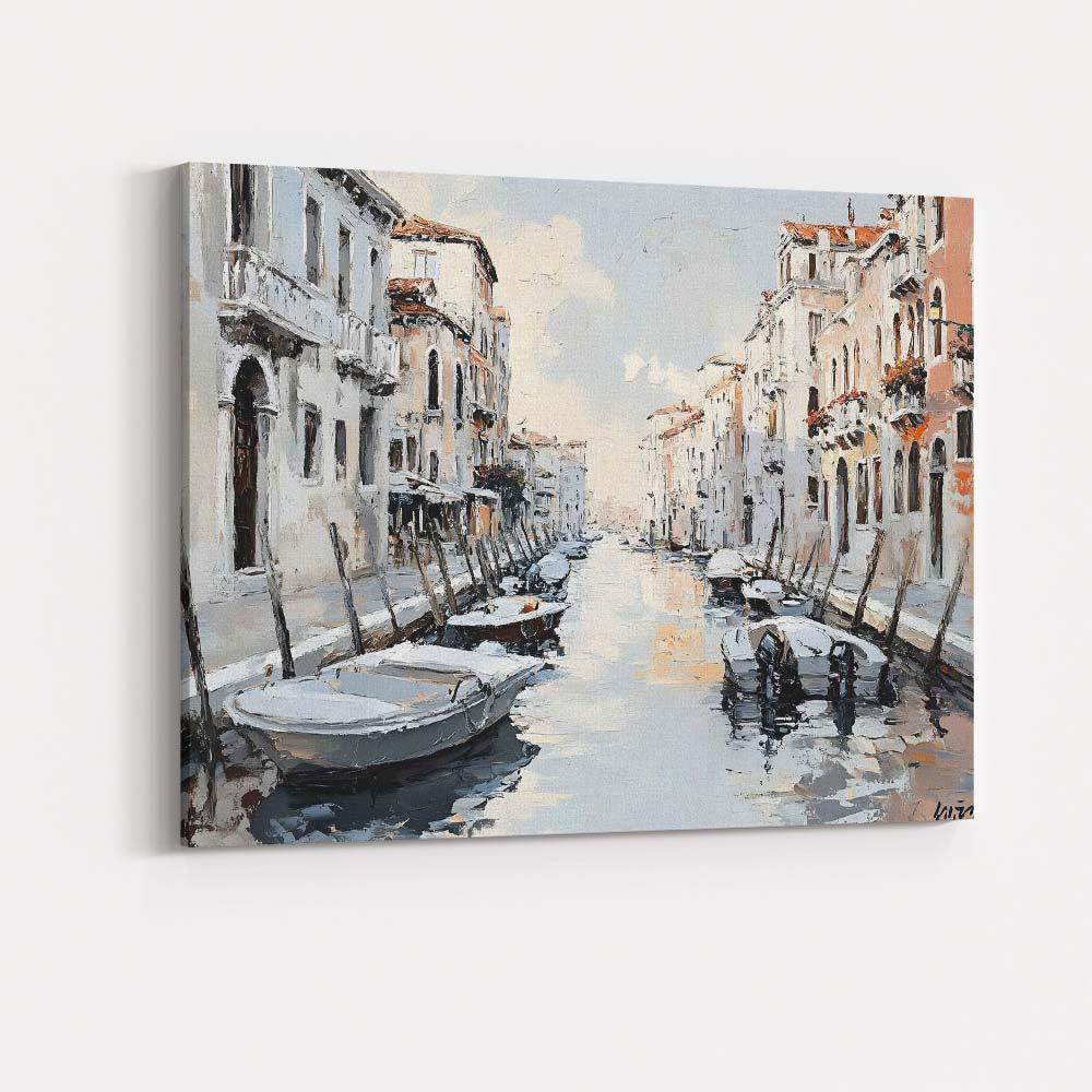 Venetian Canal Boats European Cityscape Impressionist Painting Canvas Wall Art Print Decor Picture Ready to Hang