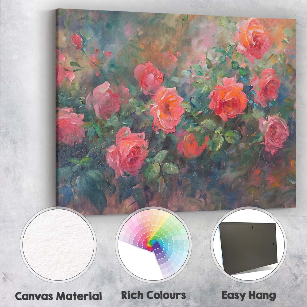 Impressionist Blush Pink Rose Garden Floral Painting Canvas Wall Art Print Decor Picture Ready to Hang