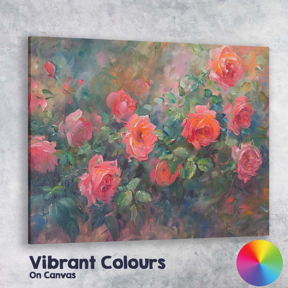 Impressionist Blush Pink Rose Garden Floral Painting Canvas Wall Art Print Decor Picture Ready to Hang