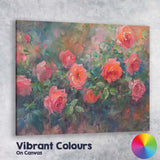 Impressionist Blush Pink Rose Garden Floral Painting Canvas Wall Art Print Decor Picture Ready to Hang