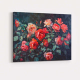 Elegant Coral Pink Rose Bouquet Dark Floral Still Life Canvas Wall Art Print Decor Picture Ready to Hang