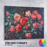 Elegant Coral Pink Rose Bouquet Dark Floral Still Life Canvas Wall Art Print Decor Picture Ready to Hang
