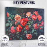 Elegant Coral Pink Rose Bouquet Dark Floral Still Life Canvas Wall Art Print Decor Picture Ready to Hang