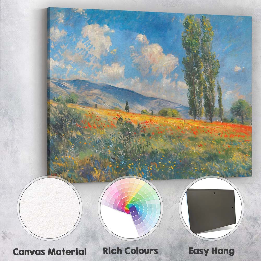 Impressionist Wildflower Meadow Poppy Field Mountain Landscape Canvas Wall Art Print Decor Picture Ready to Hang