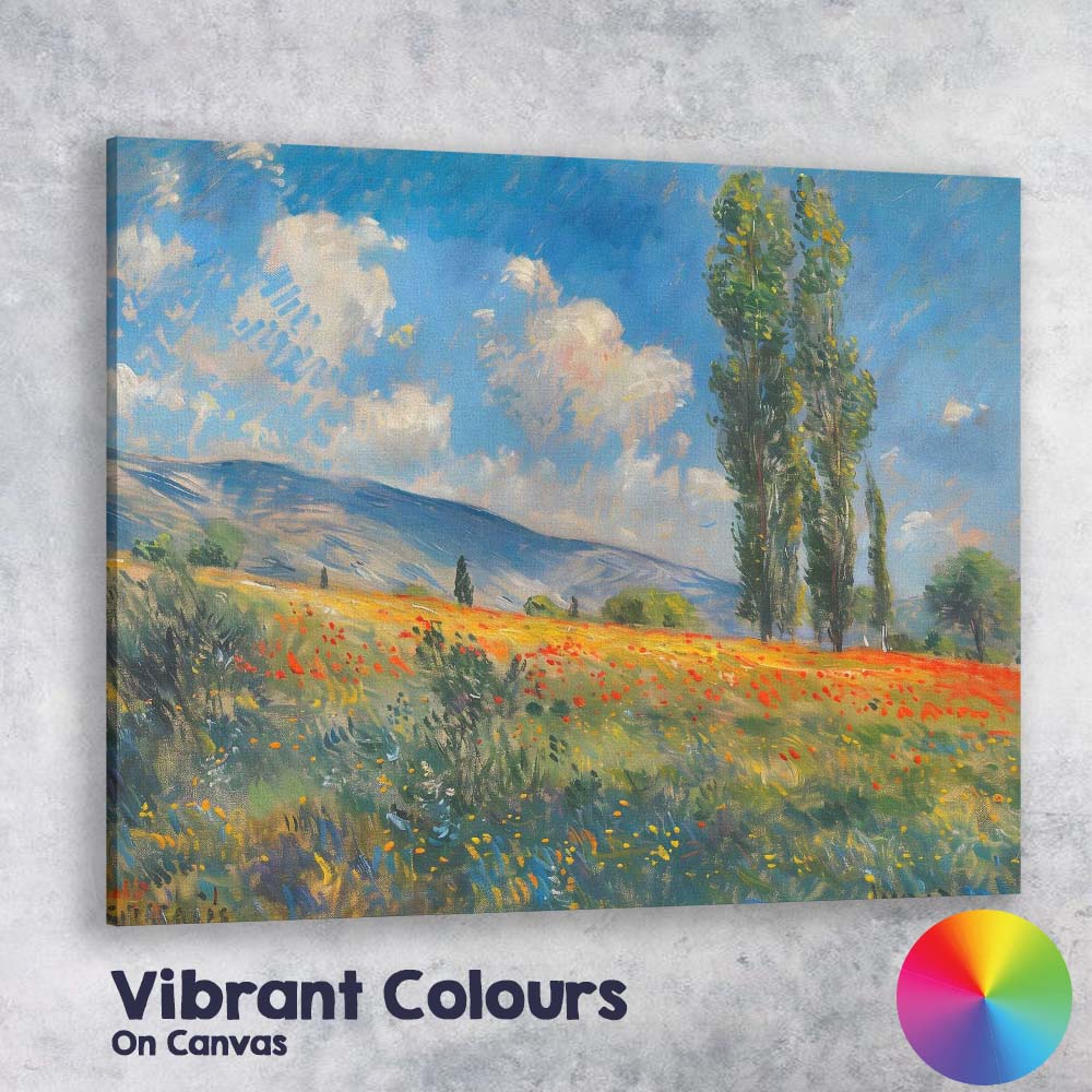 Impressionist Wildflower Meadow Poppy Field Mountain Landscape Canvas Wall Art Print Decor Picture Ready to Hang