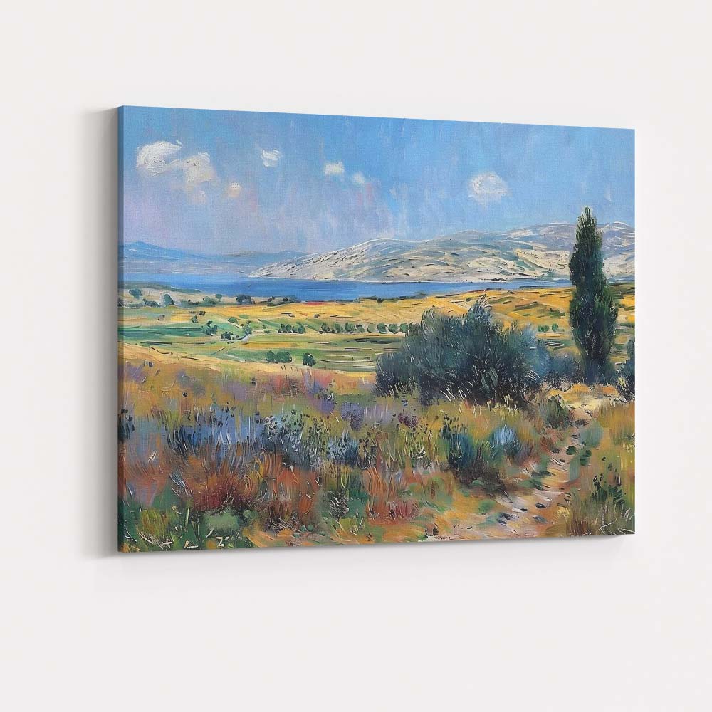 Panoramic Countryside Lake Mountain Vista Impressionist Landscape Canvas Wall Art Print Decor Picture Ready to Hang