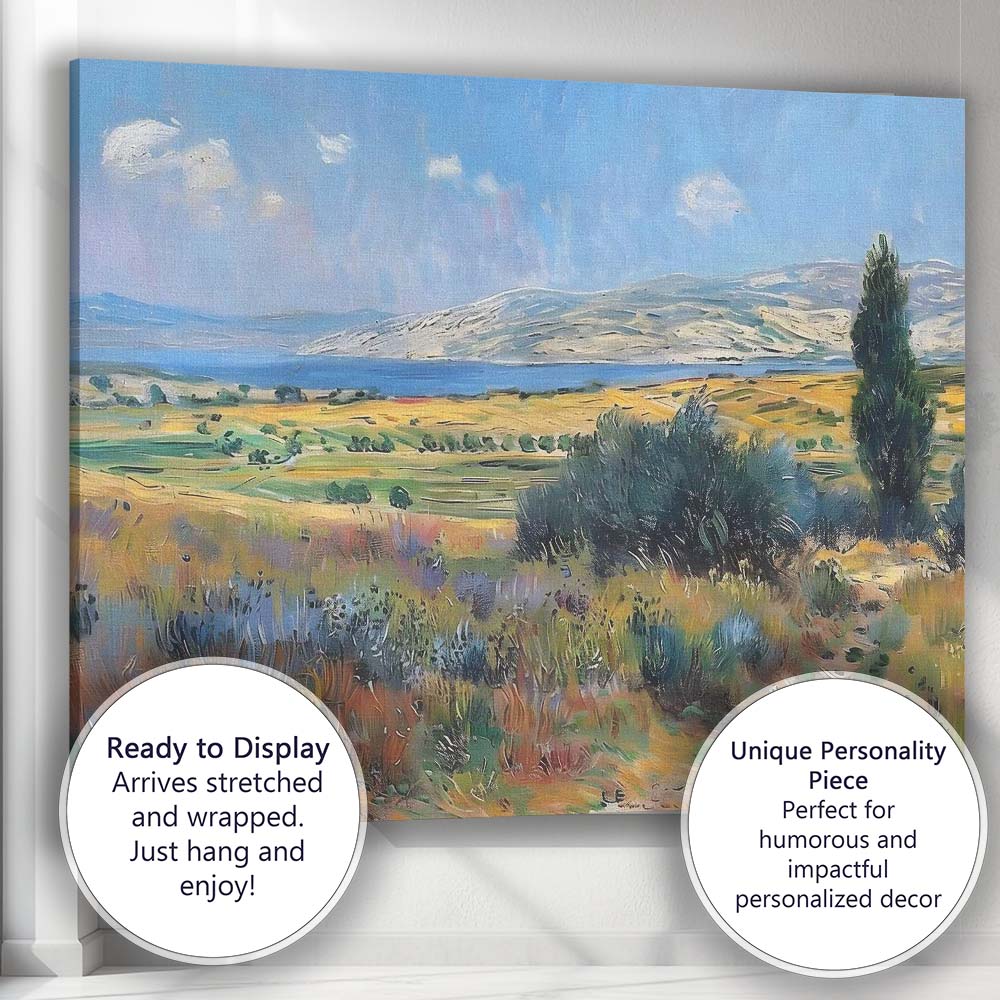 Panoramic Countryside Lake Mountain Vista Impressionist Landscape Canvas Wall Art Print Decor Picture Ready to Hang