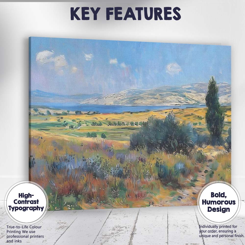 Panoramic Countryside Lake Mountain Vista Impressionist Landscape Canvas Wall Art Print Decor Picture Ready to Hang