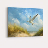 Coastal Seagull Flying Over Sand Dunes Beach Canvas Wall Art Print Decor Picture Ready to Hang