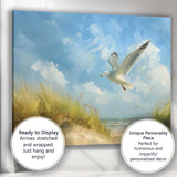 Coastal Seagull Flying Over Sand Dunes Beach Canvas Wall Art Print Decor Picture Ready to Hang