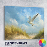Coastal Seagull Flying Over Sand Dunes Beach Canvas Wall Art Print Decor Picture Ready to Hang