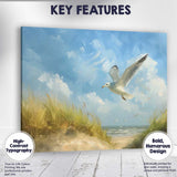 Coastal Seagull Flying Over Sand Dunes Beach Canvas Wall Art Print Decor Picture Ready to Hang