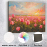 Romantic Pink Tulip Field Sunset Impressionist Landscape Canvas Wall Art Print Decor Picture Ready to Hang