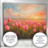 Romantic Pink Tulip Field Sunset Impressionist Landscape Canvas Wall Art Print Decor Picture Ready to Hang