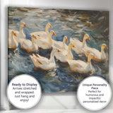 Graceful White Swan Family Swimming On River Impressionist Wildlife Canvas Wall Art Print Decor Picture Ready to Hang