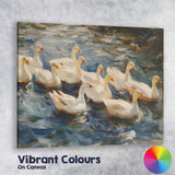Graceful White Swan Family Swimming On River Impressionist Wildlife Canvas Wall Art Print Decor Picture Ready to Hang