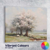 Ethereal Blossom Tree Spring Meadow With Grazing Sheep Canvas Wall Art Print Decor Picture Ready to Hang