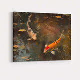Elegant Koi Carp Swimming Dark Reflective Garden Pond Canvas Wall Art Print Decor Picture Ready to Hang