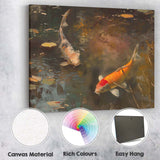 Elegant Koi Carp Swimming Dark Reflective Garden Pond Canvas Wall Art Print Decor Picture Ready to Hang