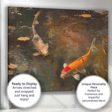Elegant Koi Carp Swimming Dark Reflective Garden Pond Canvas Wall Art Print Decor Picture Ready to Hang