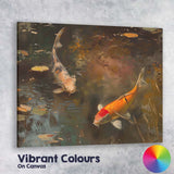 Elegant Koi Carp Swimming Dark Reflective Garden Pond Canvas Wall Art Print Decor Picture Ready to Hang