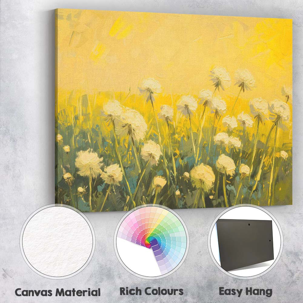 Golden Dandelion Wildflower Meadow Impressionist Botanical Landscape Canvas Wall Art Print Decor Picture Ready to Hang