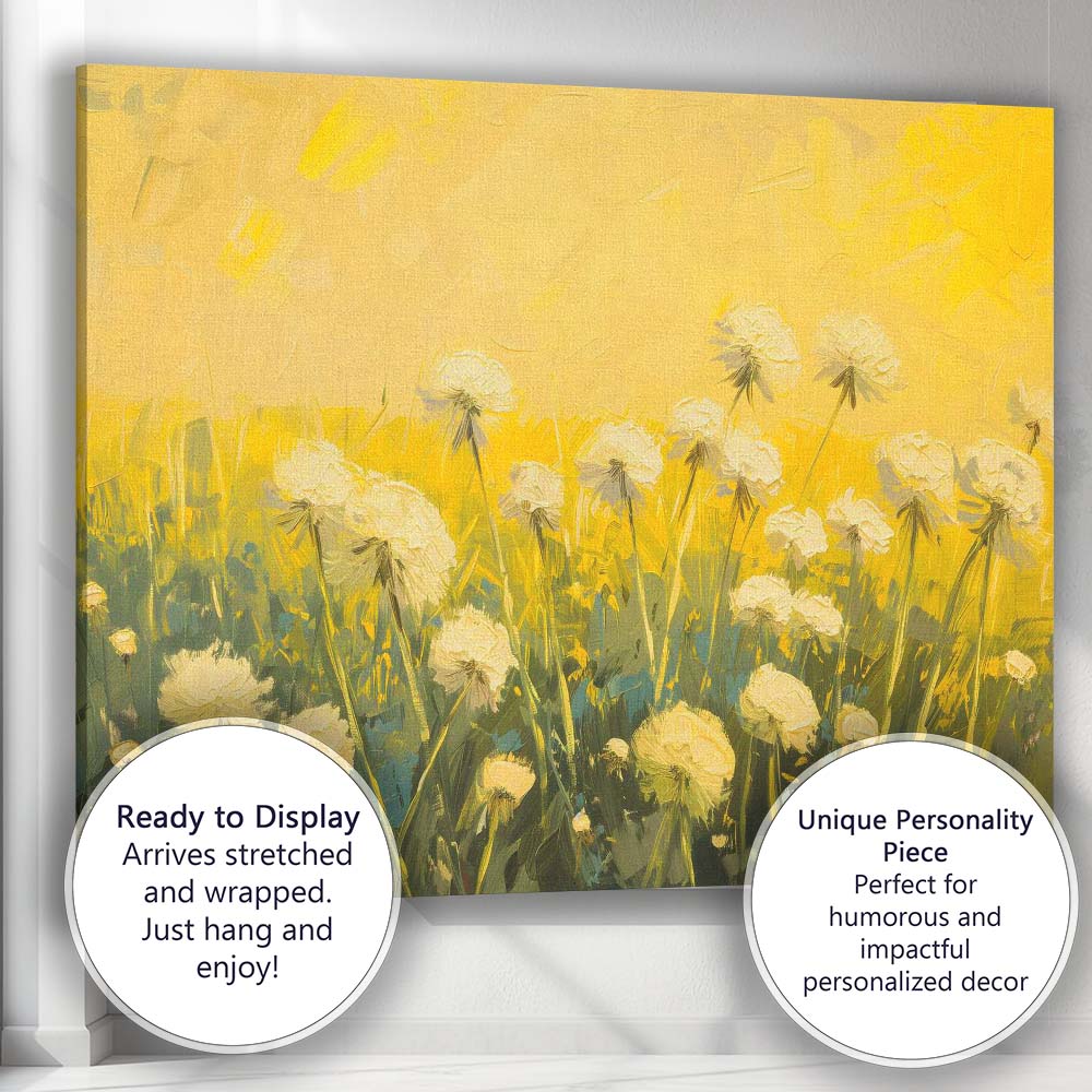 Golden Dandelion Wildflower Meadow Impressionist Botanical Landscape Canvas Wall Art Print Decor Picture Ready to Hang