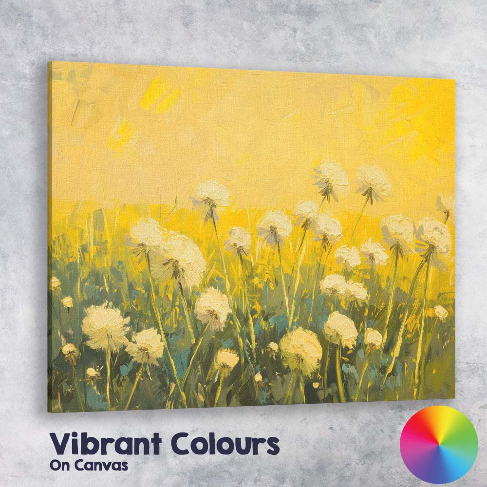 Golden Dandelion Wildflower Meadow Impressionist Botanical Landscape Canvas Wall Art Print Decor Picture Ready to Hang