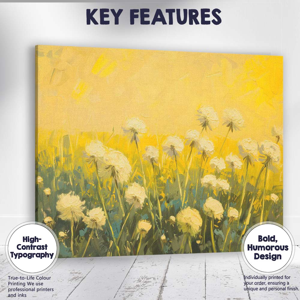Golden Dandelion Wildflower Meadow Impressionist Botanical Landscape Canvas Wall Art Print Decor Picture Ready to Hang