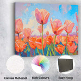 Vibrant Pink Tulip Bloom Field Contemporary Floral Painting Canvas Wall Art Print Decor Picture Ready to Hang