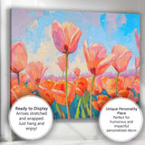 Vibrant Pink Tulip Bloom Field Contemporary Floral Painting Canvas Wall Art Print Decor Picture Ready to Hang