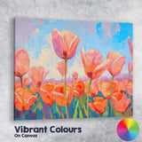 Vibrant Pink Tulip Bloom Field Contemporary Floral Painting Canvas Wall Art Print Decor Picture Ready to Hang
