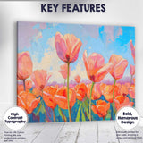 Vibrant Pink Tulip Bloom Field Contemporary Floral Painting Canvas Wall Art Print Decor Picture Ready to Hang