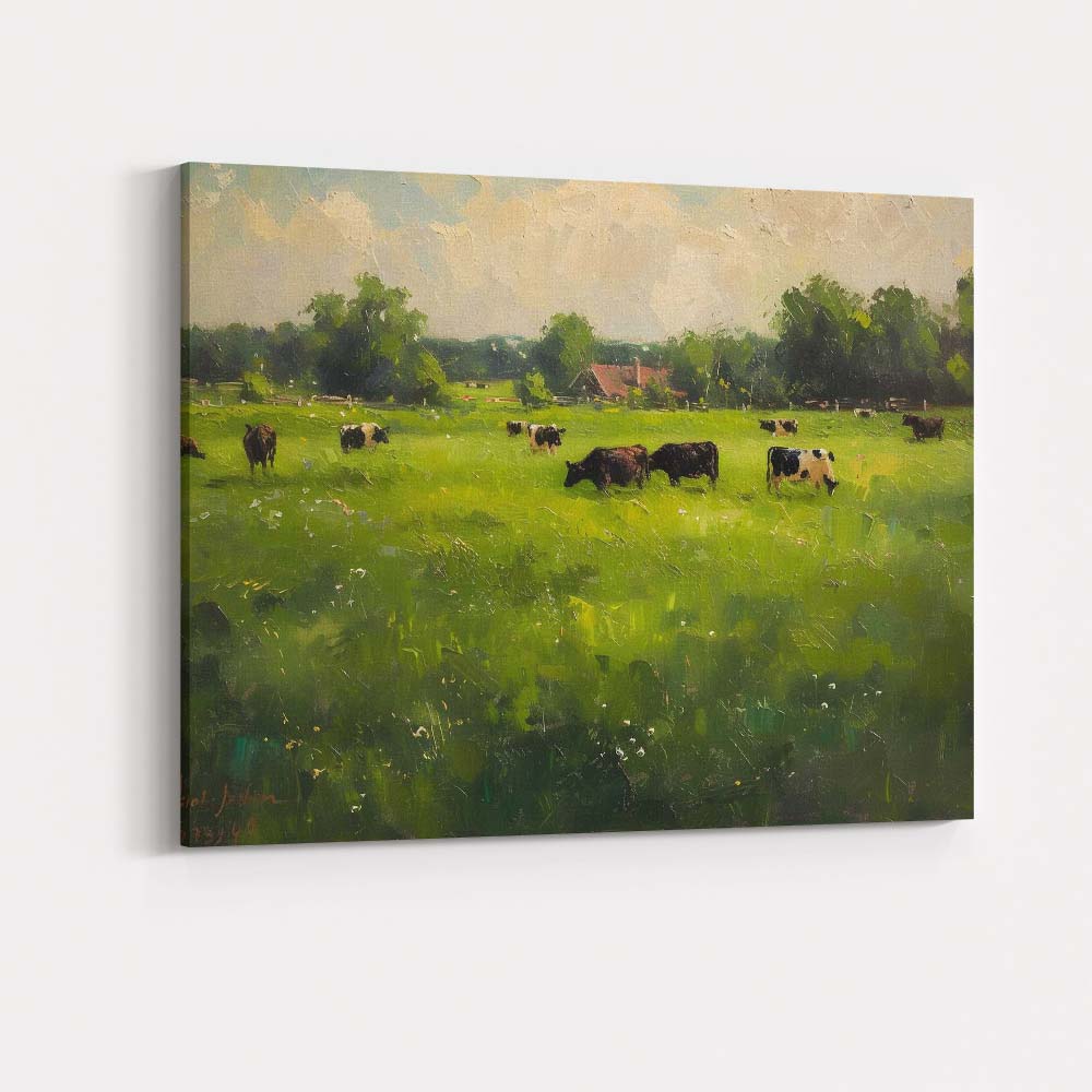 Peaceful Countryside Cow Pasture Rural Farm Landscape Canvas Wall Art Print Decor Picture Ready to Hang