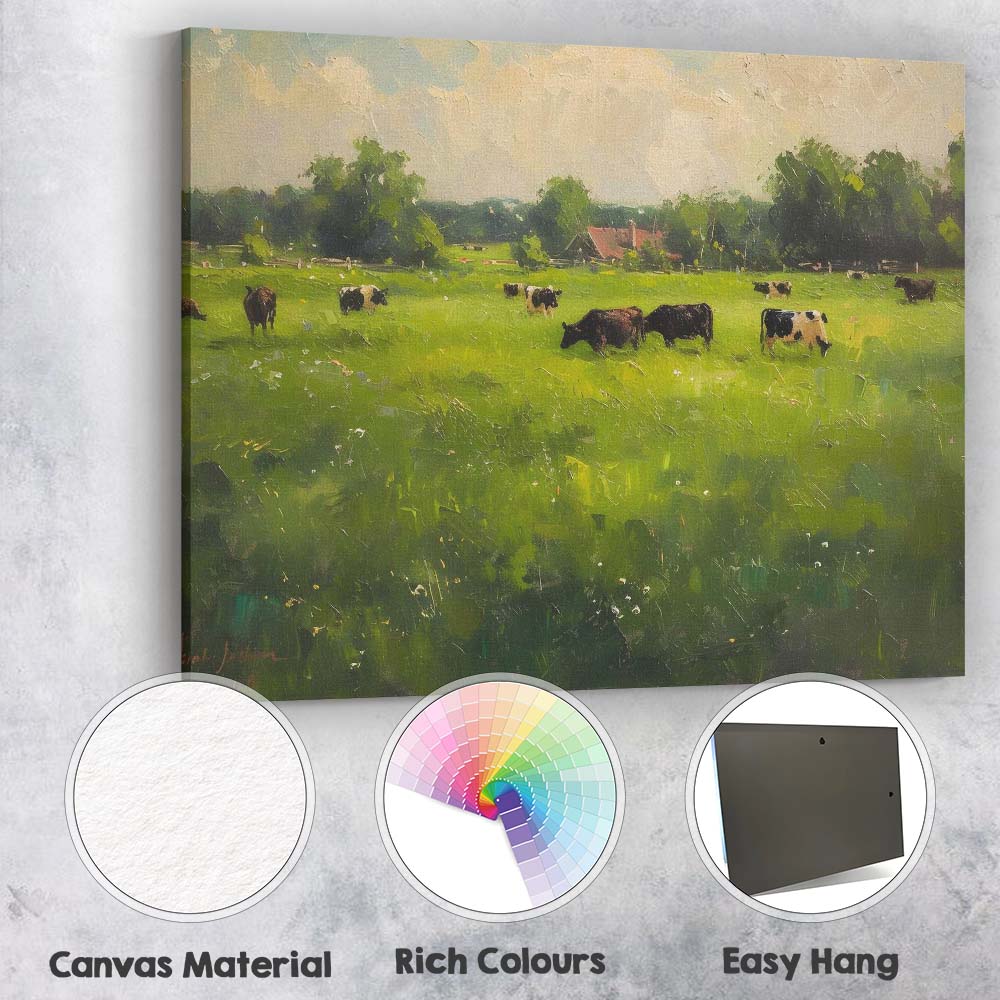 Peaceful Countryside Cow Pasture Rural Farm Landscape Canvas Wall Art Print Decor Picture Ready to Hang