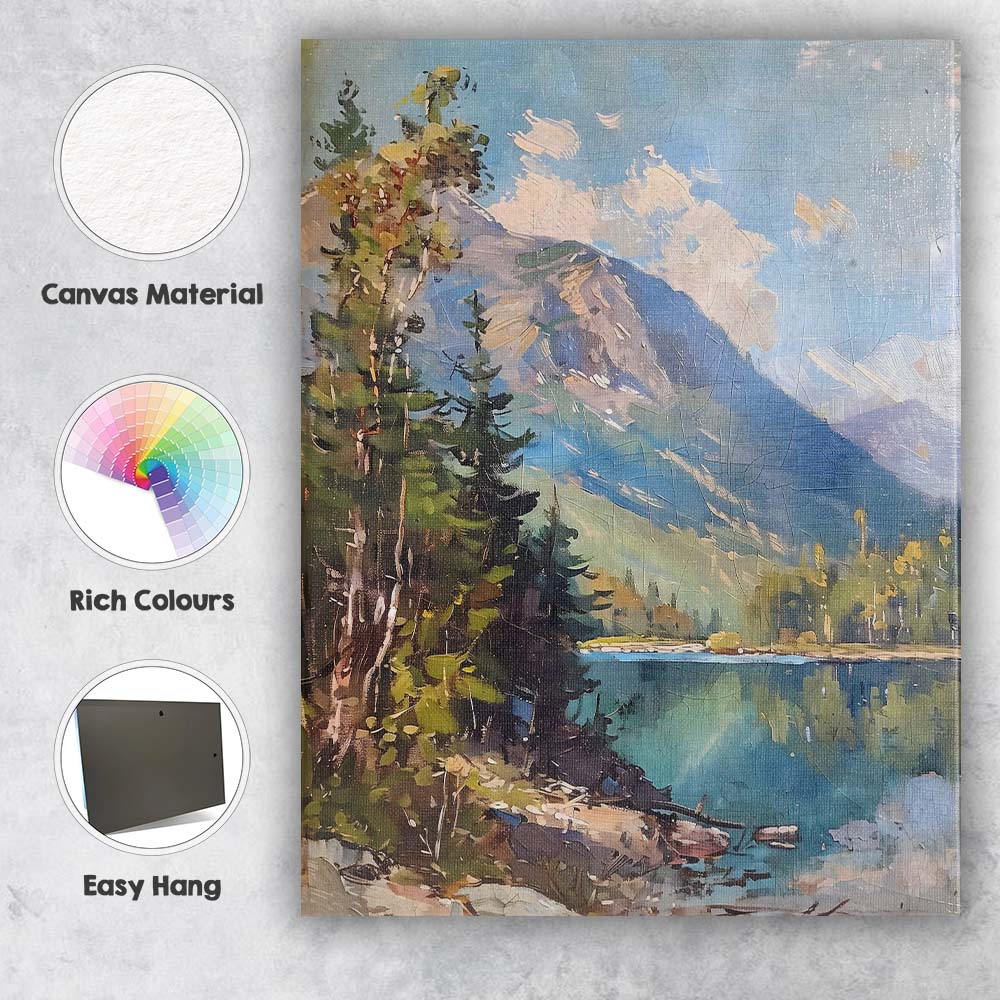 Majestic Mountain Lake Pine Forest Scenic Landscape Canvas Wall Art Print Decor Picture Ready to Hang