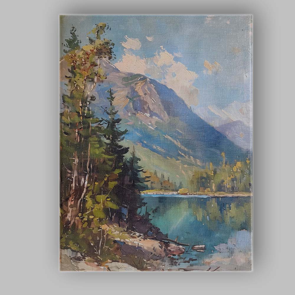 Majestic Mountain Lake Pine Forest Scenic Landscape Canvas Wall Art Print Decor Picture Ready to Hang