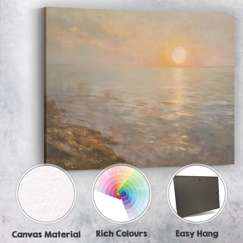 Soft Misty Coastal Sunset Calm Sea Horizon Canvas Wall Art Print Decor Picture Ready to Hang