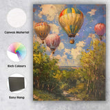 Colourful Hot Air Balloons Blue Sky Woodland Landscape Impressionist Canvas Wall Art Print Decor Picture Ready to Hang