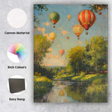 Scenic Hot Air Balloon Festival Riverside Countryside Landscape Impressionist Canvas Wall Art Print Decor Picture Ready to Hang